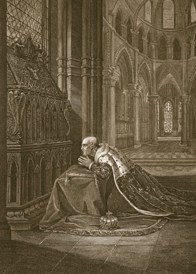 Lewis VII, konge af Frankrig, før Becketts grav, indgraveret af W. Sharp, illustration fra David Humes 