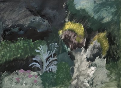 Landskab med buske. Marcel Proust Alley, 2019 (olie på papir) af Maria Magenta