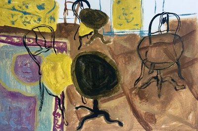 Yellow Interior, 2018 (olie på papir) af Maria Magenta