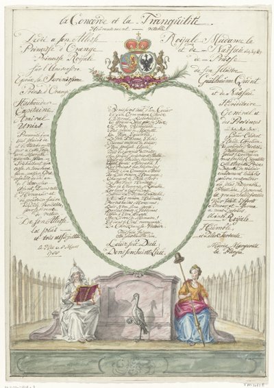Vers for prinsesse Wilhelmina på 40-års fødselsdag for prins William V, 1788 la Concorde et la Tranquilité (titel på objekt) af Maria Margaretha la Fargue