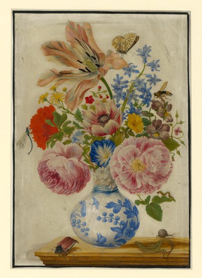 Kinesisk vase med roser, valmuer og nelliker af Maria Sibylla Merian