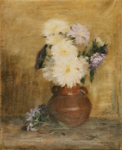 Asters i en stentøjskande på et bord, af Maria Wiik