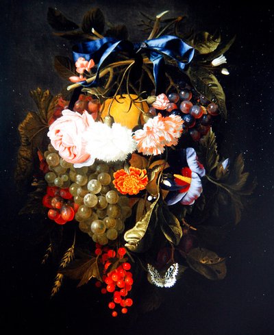 En swag af blomster og frugter (olie på lærred) af Maria van Oosterwyck
