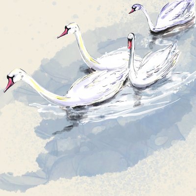 Hyde Park Swans, 2021 (akvarel på papir) af Marianna Kulukundis