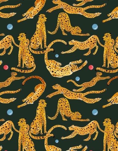 Leoparder i leg, 2020 (akvarel og pen på papir) af Marianna Kulukundis