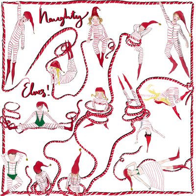 Naughty Elves, 2020 (akvarel, pen på papir) af Marianna Kulukundis