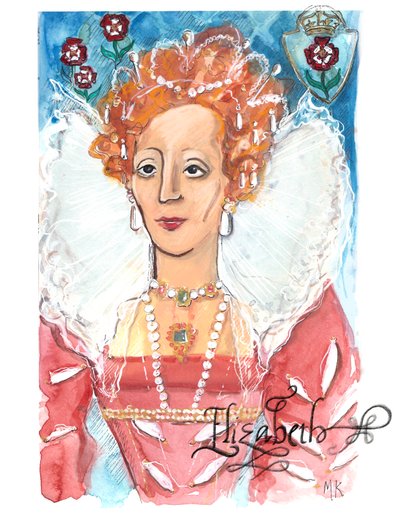 Dronning Elizabeth I, 2018 (akvarel på papir) af Marianna Kulukundis