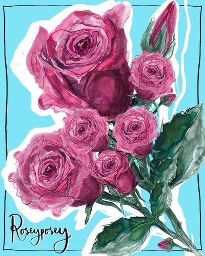 Rosey Posey, 2019 (akvarel, blæk, digital) af Marianna Kulukundis