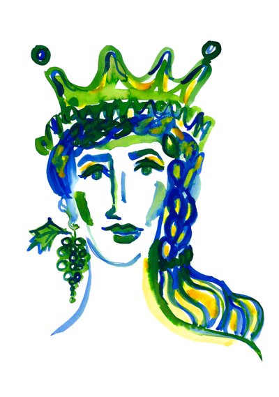 Siciliansk hovedfletning, 2017 (akvarel, blæk på papir) af Marianna Kulukundis