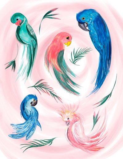 Tropical Bird Spiral, 2019 (akvarel på papir) af Marianna Kulukundis