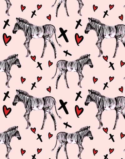 Zebra Love, Pink, 2020 (akvarel på papir) af Marianna Kulukundis