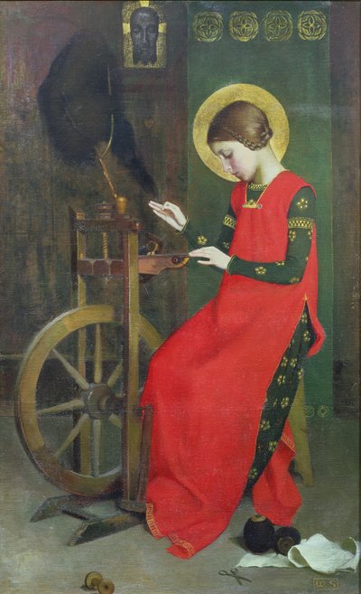 St. Elizabeth af Ungarn spinder uld for de fattige, ca. 1895 af Marianne Stokes