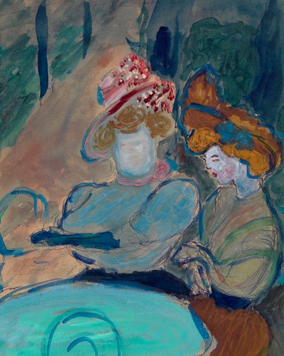 To kvinder på terrassen til en café - Akvarel, gouache på papir af Marianne Von Werefkin (1860-1938), ekspressionisme - To kvinder i en gadecafé - Marianne von Verefkin (1860-1938) Akvarel, Gouache på papir - 24, 5x19 ,5 cm privat samling af Marianne von Werefkin