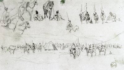 Landskab med spansk militær og maurere af Mariano Fortuny y Marsal