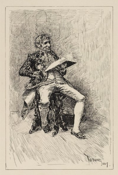 Sitzender Mann, der ein Buch liest af Mariano Fortuny