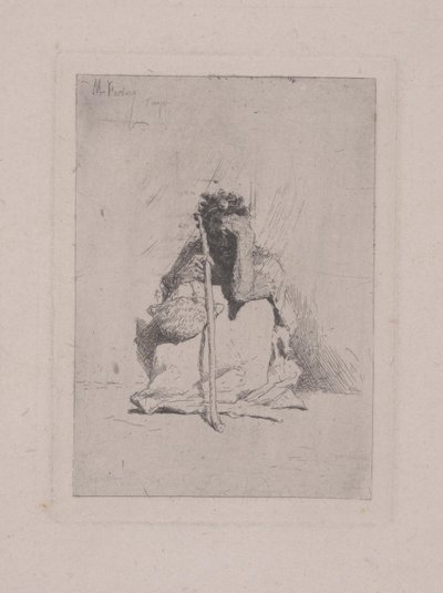 Uden titel - Krøjende figur med stok (ætsning) af Mariano José María Bernardo Fortuny y Carbó