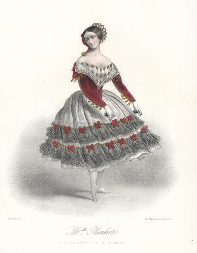 Den belgiske balletdanserinde Adeline Plunkett i La Manola de la Favorite, c1860 (farve litho) af Marie Alexandre (after) Alophe