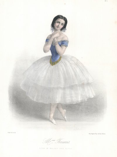 Den italienske balletdanserinde Amalia Ferraris i Ballet des Elfes ved Paris Opera, c1860 (farve litho) af Marie Alexandre (after) Alophe