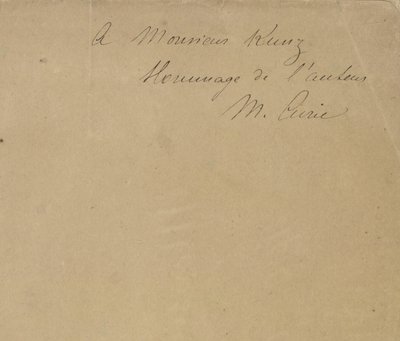 Til Monsieur Kunz Hyldest fra forfatteren M. Curie. af Marie Curie
