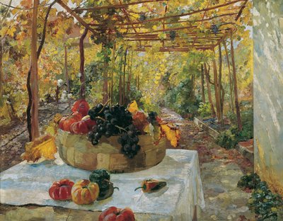 In the Pergola, ca. 1910 (olie på papir på karton) af Marie Egner