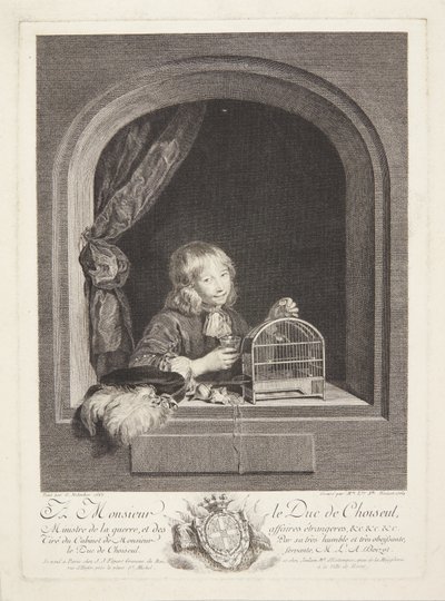 En dreng med et fuglebur i et vindue af Marie Louise Adélaïde Boizot