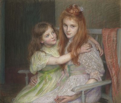 To piger sidder på en bænk af Marie Louise Catherine Breslau