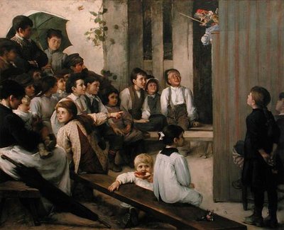 Guignol i landsbyen (olie på lærred) af Marie Mrs Dujardin-Beaumetz Petiet