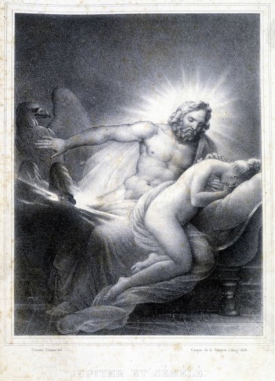 Jupiter og Semele. Litografi af Coupon de Couprie i 1826. af Marie Philippe Coupin de la Couperin