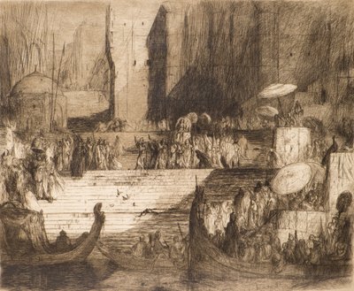 Begravelsesceremoni ved Ganges (radering) af Marius Alexander Jacques Bauer