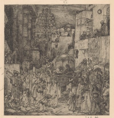 Mængden fyldte gaderne med alvorlig glæde af Marius Bauer (signed by artist)