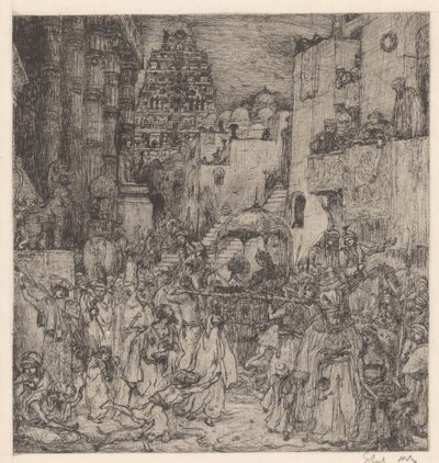 Mængden fyldte gaderne med alvorlig glæde af Marius Bauer (signed by artist)