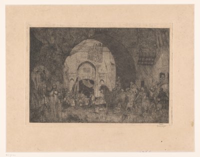 Østlige ryttere og folk ved en port af Marius Bauer (signed by artist)