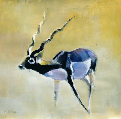 Black Buck, Velavadar, 1997 (blandet medier på papir) af Mark Adlington