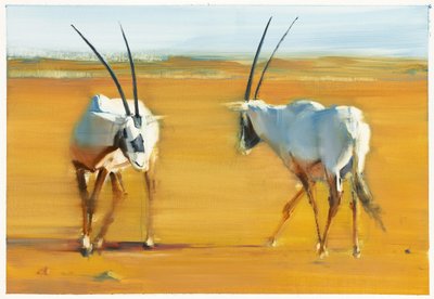Circling Arabian Oryx, 2010 (olie på papir) af Mark Adlington