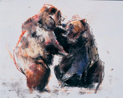Europæiske brune bjørne, 2001 (charcoal und conte på papir) af Mark Adlington