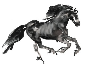 Galop, 2015, (blæk og akvarel på papir) af Mark Adlington