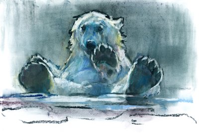 Ice Bath, 2016, (conté og pastel på papir) af Mark Adlington