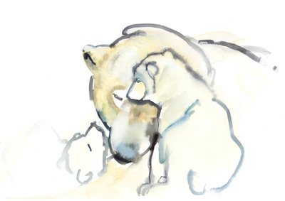 Mor og tvillinger, 2015, (wc og gouache på papir) af Mark Adlington