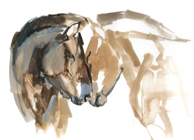 Næse til næse (Przewalski), 2013 (sennelier blæk, akvarel og gouache) af Mark Adlington