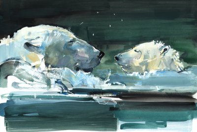 Næse til næse, 2016, (akvarel på papir) af Mark Adlington