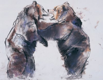 Playfight, 2001 (charcoal und conte på papir) af Mark Adlington