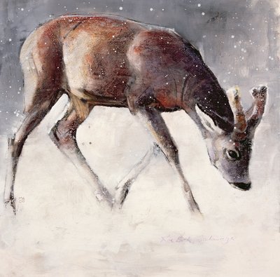 Roe Buck, Winter, 2000 (blandet medier på papir) af Mark Adlington