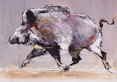 Løbende orne, 1999 (blandet medier på papir) af Mark Adlington