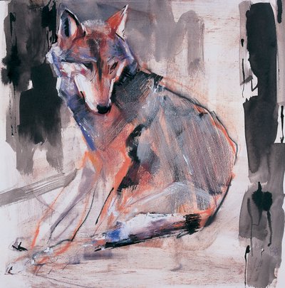 Sitting Wolf, 2000 (blandet medier på papir) af Mark Adlington
