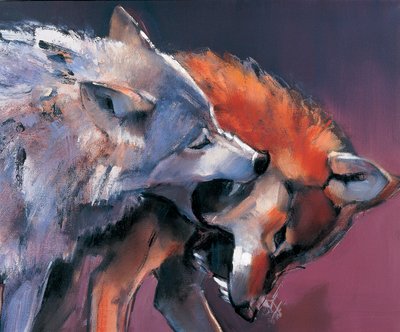 Two Wolves olie på lærred detalje af 275280 af Mark Adlington