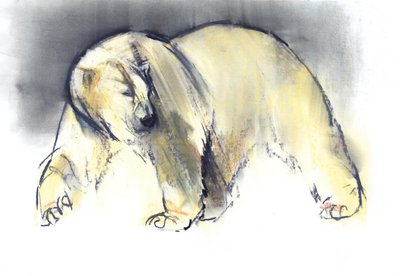 Yellow Ghost, 2016, (conté og pastel på papir) af Mark Adlington