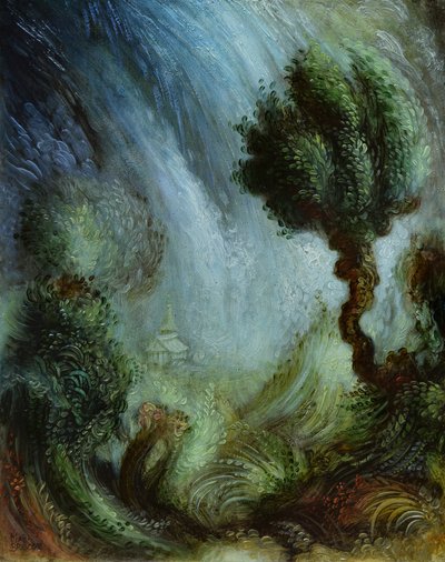 Tranquil Turmoil, 2022 (olie på panel) af Mark Briscoe