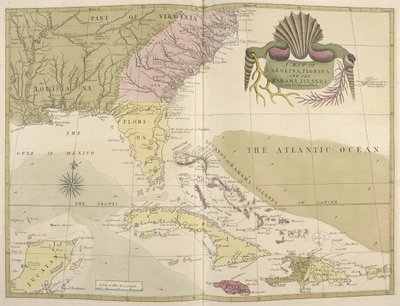 Et kort over Carolina, Florida og Bahama-øerne af Mark Catesby