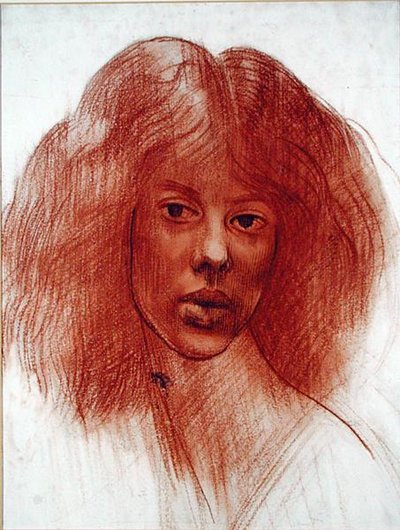 Head of a Girl (rødt kridt på papir) af Mark Gertler