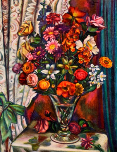 Stilleben med blomster i en sølvvase, 1930. af Mark Gertler